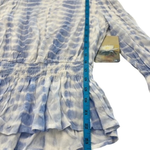 Lily Rose Smocked Waist Womens Peasant Blouse Size Small Tie‎ Dye Ribbon Sleeve - Picture 9 of 12